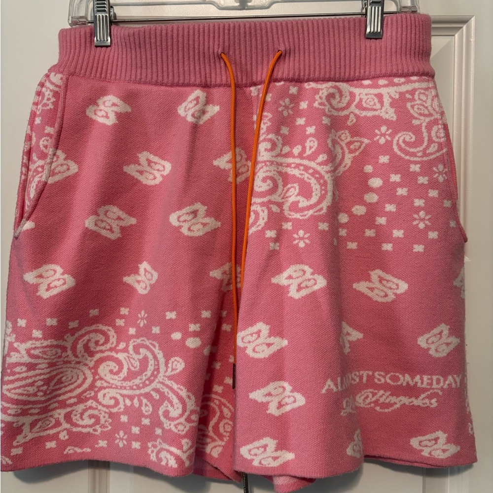 Pink Knit Paisley Shorts with Drawstring